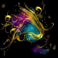 Abstract multicolor paint splash explosion on black background, Abstract swirling background, Watercolor glitter texture, photo