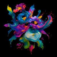 Abstract colorful splash background ,Watercolor swirling splash painting texture, Paint splashes on black background, photo