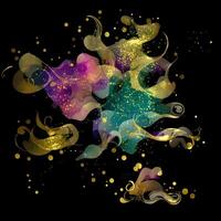 Abstract multicolor paint splash explosion on black background, Abstract swirling background, Watercolor glitter texture, photo