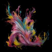 Abstract colorful splash background ,Watercolor swirling splash painting texture, Paint splashes on black background, photo