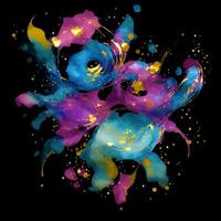 Abstract multicolor paint splash explosion on black background, Abstract swirling background, Watercolor glitter texture, photo
