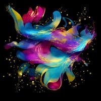 Abstract multicolor paint splash explosion on black background, Abstract swirling background, Watercolor glitter texture, photo
