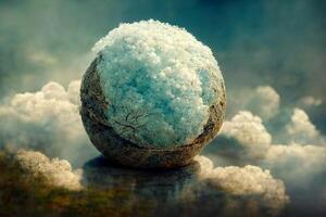 ball sitting on top of a rock covered in snow. . photo