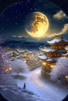 picture of a night scene with a full moon. . photo