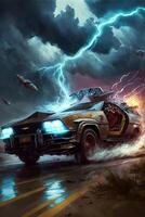 picture of a car with lightning coming out of it. . photo
