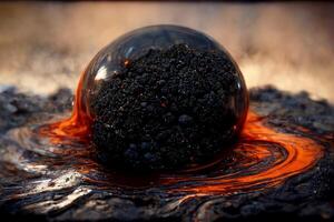 black substance sitting on top of a pile of dirt. . photo