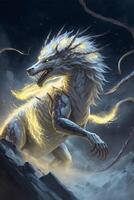 white dragon sitting on top of a moon. . photo
