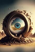 picture of an eye in the middle of a desert. . photo