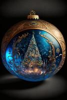 close up of a christmas ornament on a black background. . photo