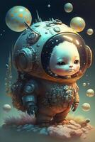 digital painting of a cat in a space suit. . photo