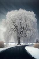 large white tree sitting on the side of a road. . photo