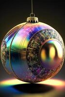 close up of a christmas ornament on a black background. . photo