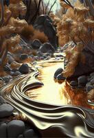 painting of a stream running through a forest. . photo