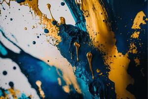 close up of a blue and yellow painting. . photo