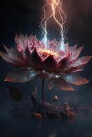 pink flower with lightning coming out of it. . photo