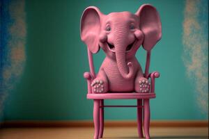 pink elephant sitting on top of a green chair. . photo