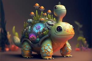 turtle that is standing in the grass. . photo