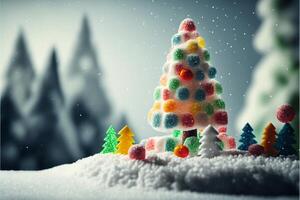 small christmas tree made out of gummy bears. . photo