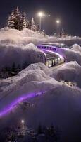 tren ese es sentado en el nieve. generativo ai. foto