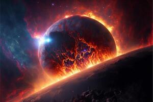 an image of a planet with fire coming out of it. . photo