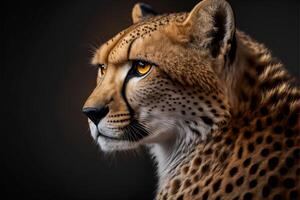 close up of a cheetah on a black background. . photo