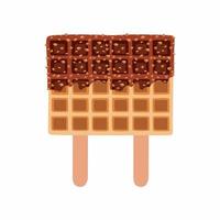 Vector illustration of double golden brown waffle homemade corn dog on two stick's with dark chocolate and nuts.