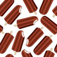 Seamless hand drawn summer pattern with ice cream. Eskimo with black chocolate on stick. vector