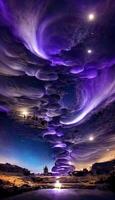 sky filled with lots of purple clouds. . photo