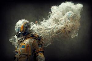 man in a space suit with smoke coming out of his mouth. . photo