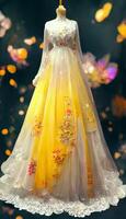 yellow and white dress on a mannequin. . photo