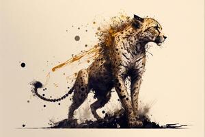 painting of a cheetah on a white background. . photo