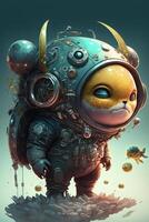 digital painting of a fish in a space suit. . photo