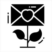 Letter envelope with heart on plant, vector design of growing love plant
