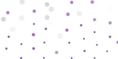 textura de vector rosa claro con copos de nieve brillantes.