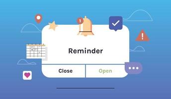 recordatorio, página de notificación con elementos flotantes y planificación empresarial, eventos, ilustración de vector plano de horario.