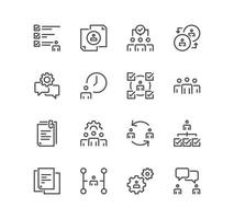 Set of human resources related icons, recruitment, office management, company structure and linear variety vectors. vector