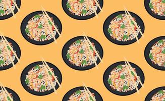 Pattern from a dish of funchose with shrimps and vegetables vector