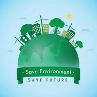 Illustration of Eco Cityscape with Earth Globe on Blue Background for Save Environment Save Future Concept. vector