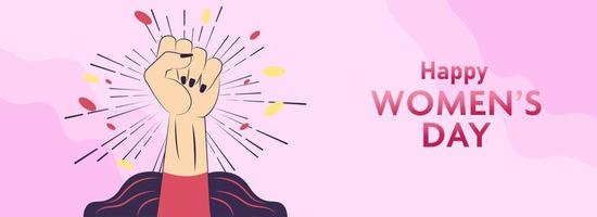 Pop Art Fist Raised Hand On Pink Fluid Background For Happy Women's Day Concept. vector