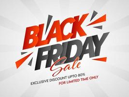 Black Friday Text in Paper Cut with Discount Offer on White Rays Background for Sale. Can be used as poster design. vector