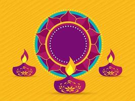 Empty Mandala Fame With Illuminated Oil Lamps on Yellow Strip Background. vector