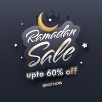 Ramdan Sale concept with crescent Moon on grey background. Islamic holy month of prayers concept. vector