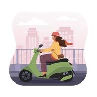 Woman going to the office by riding motorcyle vector