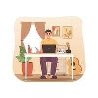 Man working on laptop at home vector