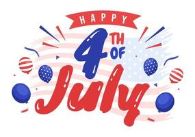 4th of July Independence Day USA Vector Illustration with American Flag and Balloons Background in Flat Cartoon Hand Drawn Landing Page Templates