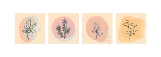Set of abstract foliage wall art. Leaves, organic shapes, leaf branch, tree in vector line art style.  Decoration collection design for interior, poster, cover, banner.