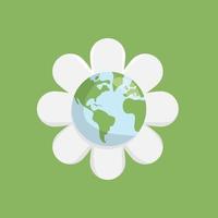 Planet earth flowering. Flower bloom with the globe in the center. Vector illustration.