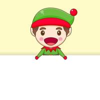 Cartoon illustration of cute elf with empty board chibi character vector