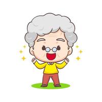 Cute grandmother cartoon character. Grandma exercising. People and family concept design. Adorable chibi vector illustration. Isolated white background