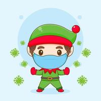 Cute elf wearing a mask chibi cartoon character vector